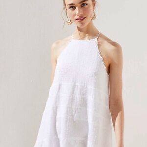 LOFT White Halter Swing Dress Embroidered size S
